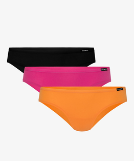 W trzypacku znajdują się majtki o kroju bikini w kolorach: granatowy, różowy i pomarańczowy #1