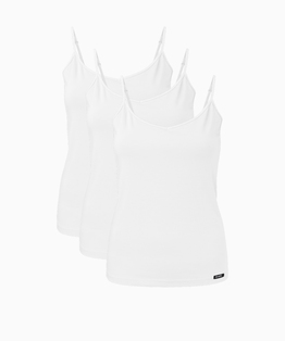 Trzypack koszulek damskich w kolorze białym. Przylegające do ciała damskie koszulki wykonane są z miękkiej w dotyku bawełny połączonej z elastanem, która dodatkowo jest też bardzo wytrzymała i odporna na mechaniczne działanie #1