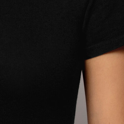 Koszulka damska z krótkim rękawem w kolorze czarnym wykonana z miękkiej bawełny, okrągły dekolt