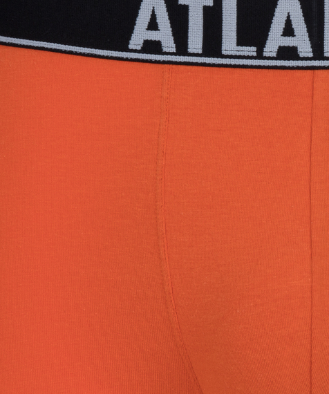 W trzypacku znajdziesz obcisłe bokserki męskie kolorach: ciemnym khaki, grafitowym - 2 pary (pokryte abstrakcyjnym wzorem) oraz pomarańczowe (gładkie) #5