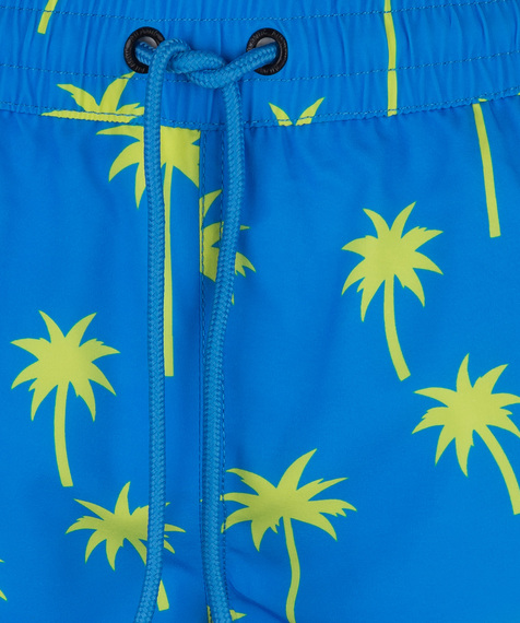 Męskie szorty kąpielowe męskie w nasyconym, niebieskim odcieniu pokryte są wakacyjnym wzorem w palmy #2