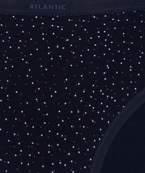 W trzypacku znajdują się figi damskie w kolorach: ecru - pokryte wzorkami w gwiazdki, granatowe - pokryte maleńkimi kropeczkami i niebieskie, pokryte małymi księżycami i planetami #4