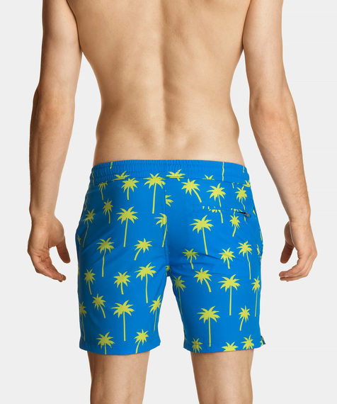Męskie szorty kąpielowe męskie w nasyconym, niebieskim odcieniu pokryte są wakacyjnym wzorem w palmy #4